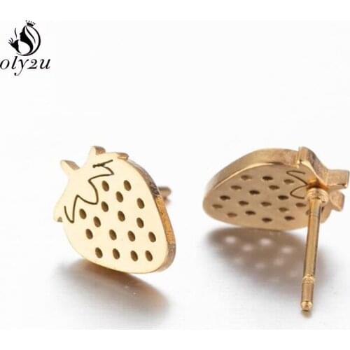 Small Cute Strawberry Stud Earrings for Women Girls Street Beat Net Red Personality Plant Stainless Steel Earring Earcuff