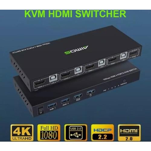 18Gbps 4K 60Hz Ultra HD Metal Case 4 Input 1 Output KVM Switch Screen Switcher Shared Keyboard and Mouse AM-KVM401