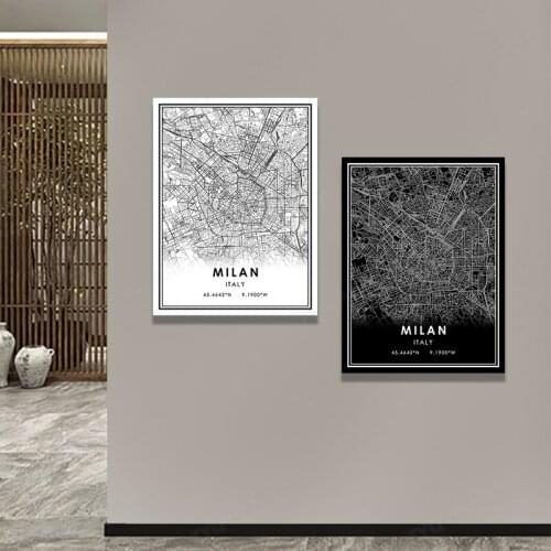 MILAN Map Canvas Prints Wall Art Pictures Painting Wall Art For Living Room Home Office Hotel Apartment Decor