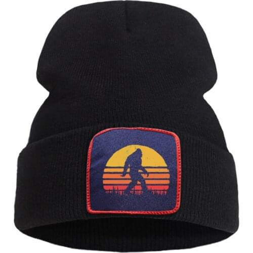 Bigfoot Silhouette Fashion Beanie Caps Thick Wool Unisex Knitted Hats Outdoor Casual Hedging Cap Flexible Street Brimless Hat
