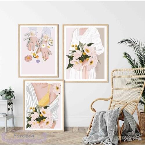 Fashion Flower Woman Wall Art Canvas Painting French Feminine Poster Modular Picture Living Room Aesthetic Home Decor
