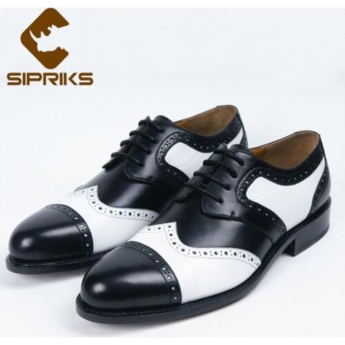 Luxury Custom Mens Sewing Goodyear Shoes Black White Leather Shoes For Boss Male Spectator Derby Boots Retro Grooms Wedding Flat