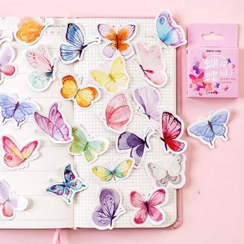46pcs Butterfly Garden Stickers Set 40mm Mini Color Decoration Sticker Adhesive Seal Post for Diary Album Letter Gift A6422