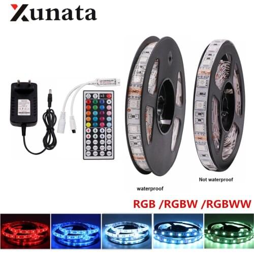 DC 12V RGB /RGBW /RGBWW LED Light Strip Set 5050 60LEDs/m Flexible Tape Ribbon LED Lamp With 40 Key 44 Key Power Supply 5m 10m