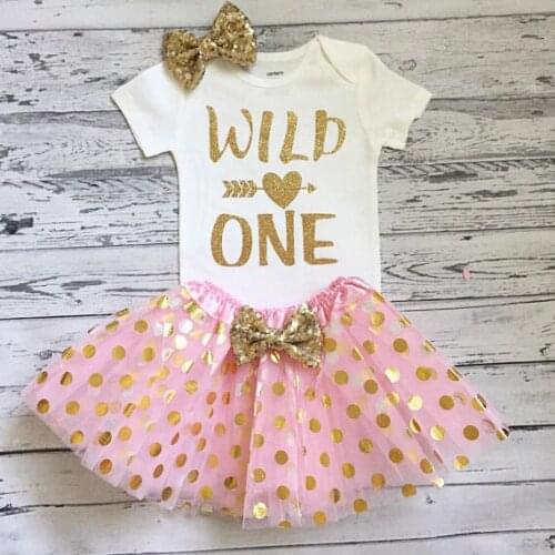 Personalize wild one first birthday bodysuit onepiece Sparkle Polka Dot Tutu Dress romper Outfit Set baby shower party favors