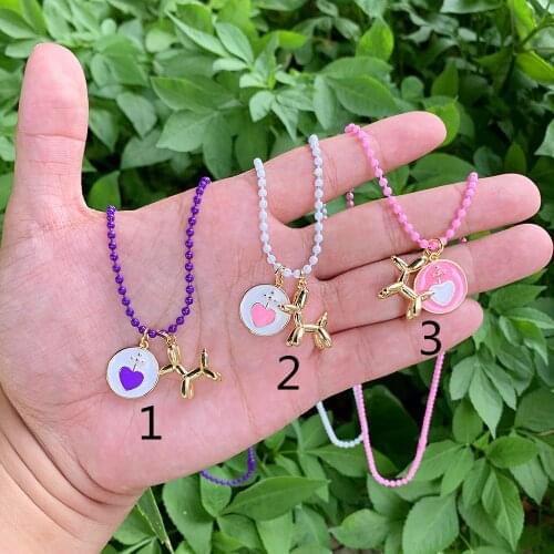 18K Gold Plated Dog Lover Gift Jewelery Love Heart Necklace Pendant Enamel Necklaces For Women