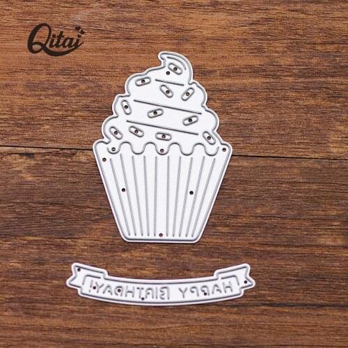 QITAI 2pcs/pack happy birthday and Cake Metal Cutting Dies Scrapbooking DIY Paper Card Crafts Creative Production Handmade MD144