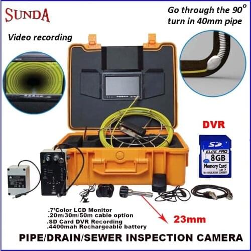 Sewer inspection camera system 7inch color LCD monitor DVR recording fiberglass cable 4400 rechargeable battery 23mm CAM head