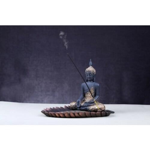 Buddha Statue Incense Holder Decoration Home Office Gold Black