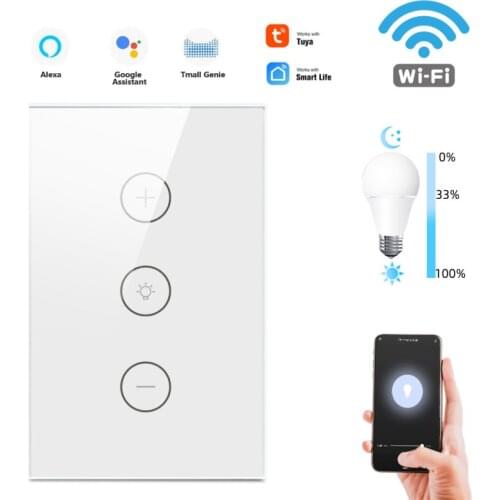 Tuya Smart Switch WiFi Wall Touch Infinite Dimming Switch Glass Panel Wireless US Standard Work With Google Home and Alexa