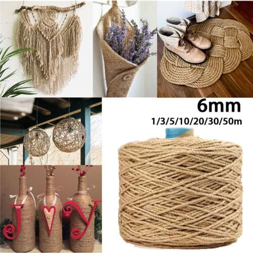 6mm 1m-50m Natural Jute Rope Twine Rope Hemp Twisted Cord Macrame String DIY Craft Handmade Decoration Pet Scratching