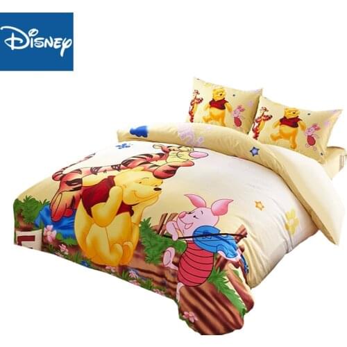 Winnie the Pooh Tigger Piglet Bedding Girls Comforter Cotton Bed Sheet Duvet Cover Set Single Twin Queen Disney Character Yellow