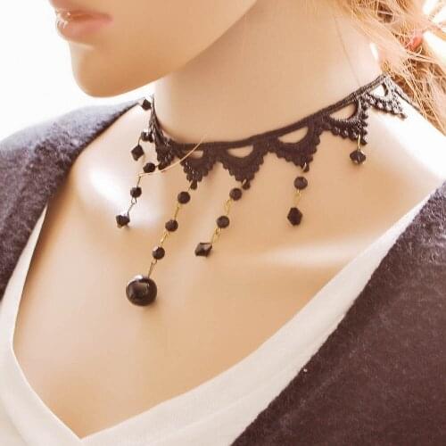 Vintage New Fashion Women Retro Lace Necklace Sweet Elegant Long Tassel Pendant Fashion Jewelry