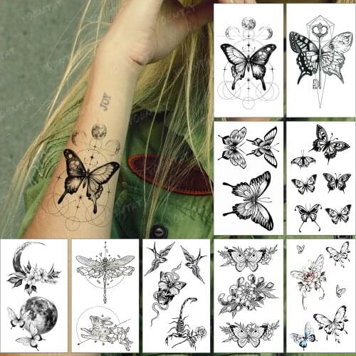 Waterproof Temporary Tattoo Sticker Geometric Linear Moon Butterfly Wing Tatto Ankle Arm Flash Tatoo Woman Man Child Tattoos