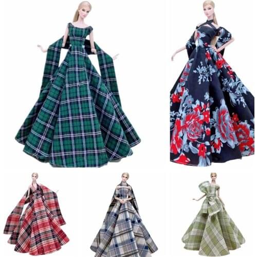 1/6 BJD Accessories Classic Plaid Floral Wedding Dress 11.5" Doll Clothes for Barbie Clothes Princess Gown Vestido Dollhouse Toy