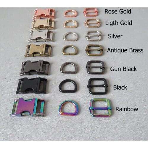 1Set Inner 20mm Pet Dog Collar Paracord Metal Buckle D Ring Snap Hook Adjuster Harness Straps Belt Loop Hardware DIY Accessory