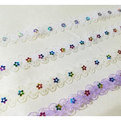 1M Latest Lace Embroidery Organza Sequin Fabric Laces Trim Sequins Ribbon Sewing Accessories Sequin Lace Ribbons Guipure RT47