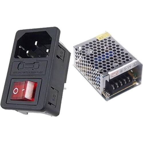 1 Pcs Inlet Male Power Socket with Fuse Switch & 1 Pcs AC 100V-240V to DC 5V 5A 25W DC Voltage Converter