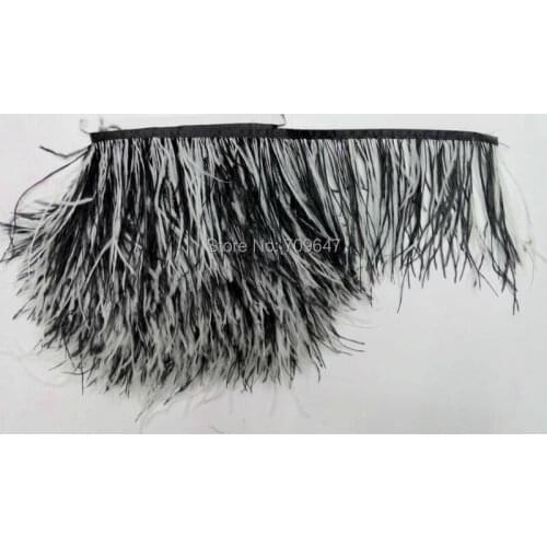 10Meters/Lot!OSTRICH FEATHER FRINGE -White+black colour 5-6"12-15cm wide Craft/Pad/Trim,plume decoration