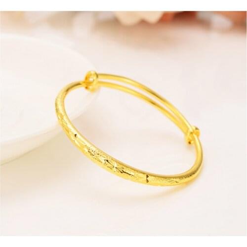 14 k Fine gold G/F Bangle Yellow Solid Bracelet Jewelry Circlet Gift 1pc or 4 pc Elasticity Open push-and-pull wholesale