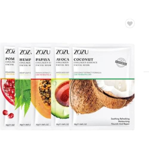 50pcs ZOZU Skin Care Fruit Face Mask Avocado Coconut Papaya Pomegranate Fruit Extract Sheet Mask Face Mask