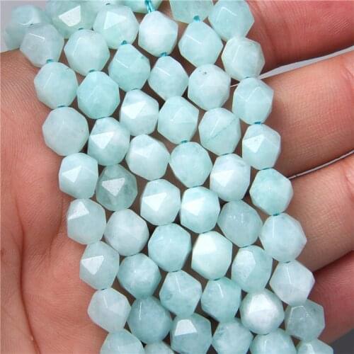 8MM Aquamarines Blue Color Natural Stone Faceted Chalcedony Loose Spacer Beads Charm For Jewelry DIY Making Bracelet Accessoriy