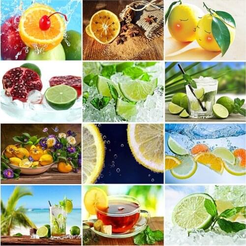 DIY 5D Diamond Painting Fruit Cross Stitch Pictures of Rhinestone Lemon Mosaic Diamond Embroidery Full Round Drill Kitchen Decor