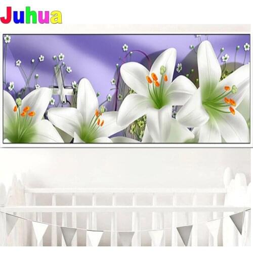 White lily flower diamond embroidery,One Panel full square round drill 3d cross stitch mosaic diamond painting 5d Art