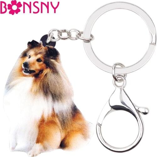 Bonsny Acrylic Rough Collie Dog Key Chain Keychains Novelty Sweet Animal Jewelry For Women Girl Pet Lovers Bag Car Wallet Charms