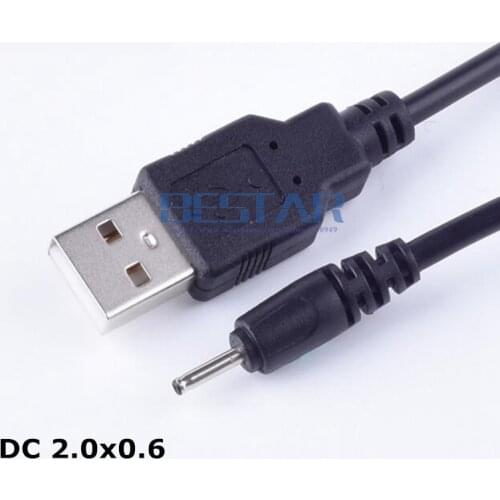 Black DC power plug USB A to DC 2.0 mm x 0.6 mm 5 Volt DC 2.0x0.6mm Barrel Jack charging Power Cable charge adapter cables 1m 2A