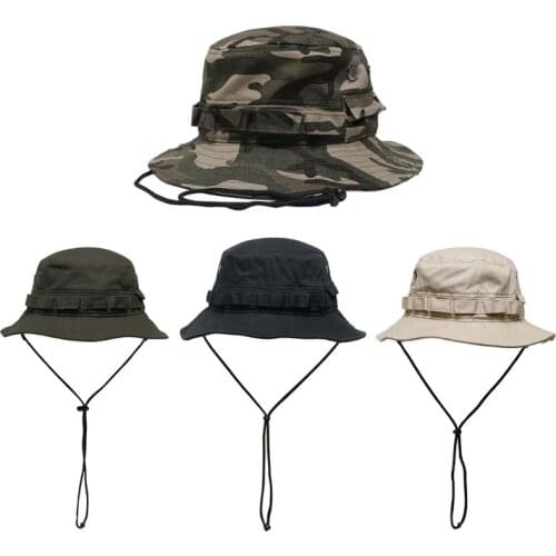 Men Women Outdoor Sun Protection Bonnie Hat Wide Brim Windproof Chin Strap Quick Drying Breathable Foldable Fishing Bucket 28GD