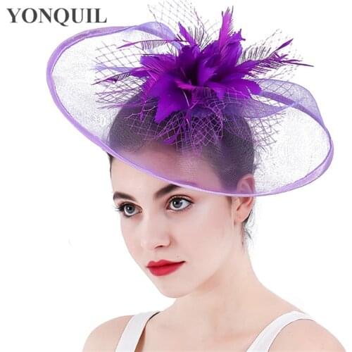 Elegant Bride Wedding Fascinator Female Ladies Church Hats Women Party Ladies Fedora Caps With Fancy Feather Hair Accessories