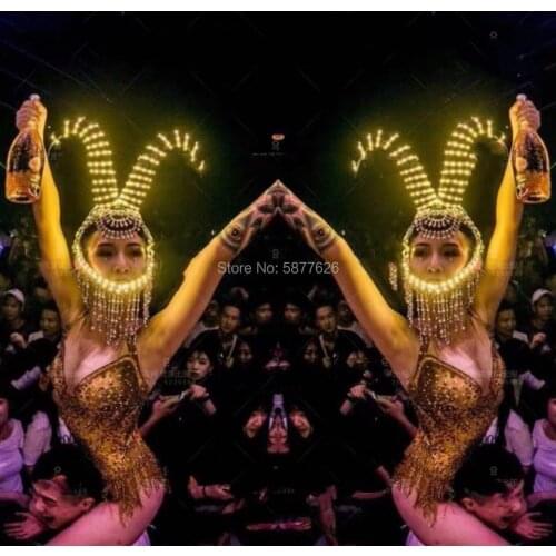 Led horn headdress nightclub bar gogo dance ds show luminous costume