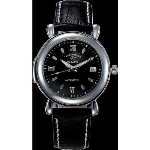 Gorben Stainless Steel Case Automatic Mechanical Mens Watch Leather Band Fashion Luxury Wristwatch Sport Watch