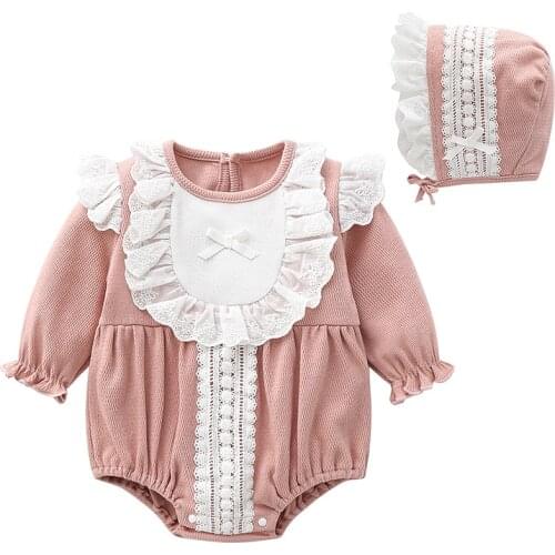 Cotton Newborn Baby Girls Bodysuits Long Sleeve Autumn Princess Lace Girls Jumpsuits Onesie Outfits Clothes