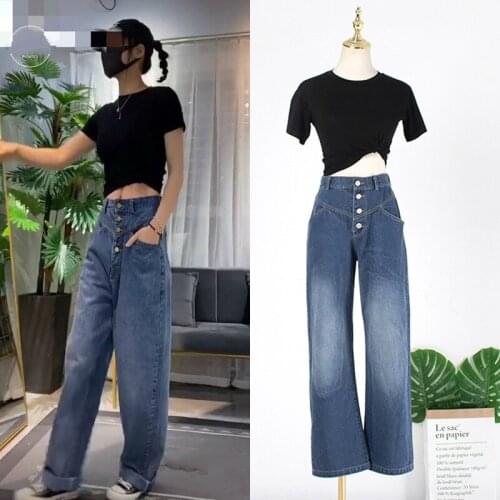 KPOP TWICE IU Seo Yea Ji Summer new black sexy slim Short sleeve t shirt tops+loose straight high waist jeans women 2 piece set