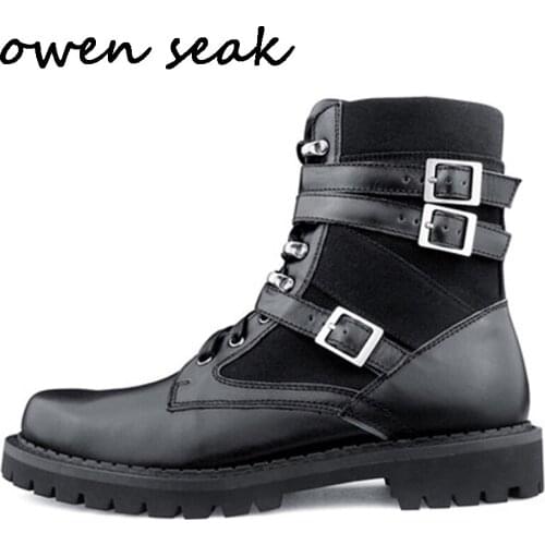 Owen Seak Men Casual Shoes High-TOP Ankle Riding Boots Retro Cow Suede Leather Sneakers Luxury Trainers Boots Flat Black Shoes
