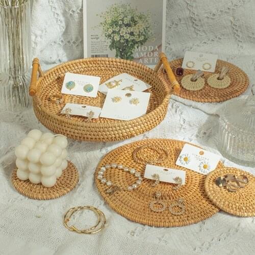 Round Table Mats Rattan Placemat Handmade Woven Insulation Heat Coasters Natural Bowl Pad Dinner Table Decor for Cafe