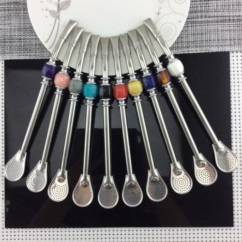 304 Stainless Steel Drinking Straw Spoon Tea Filter Yerba Mate With Cleaning Brush Straws Bombilla Gourd Reusable Coffee Tools