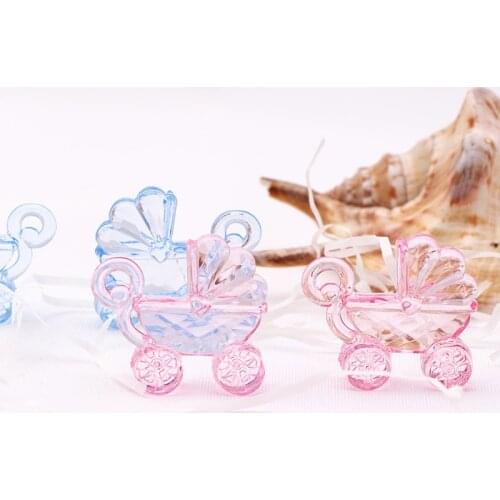 30pcs Pink Blue Mini Baby Carriage Baby Shower Favor Christening Party Favor Decor Birth Announcement Cake Gift Box Decorations