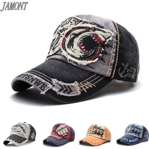 Fashion Men Women Washed Denim Cotton Baseball Caps Tiger Shark Fist Embroidery Hat Do Old Snapback Cap Vintage Hot gorra hombre