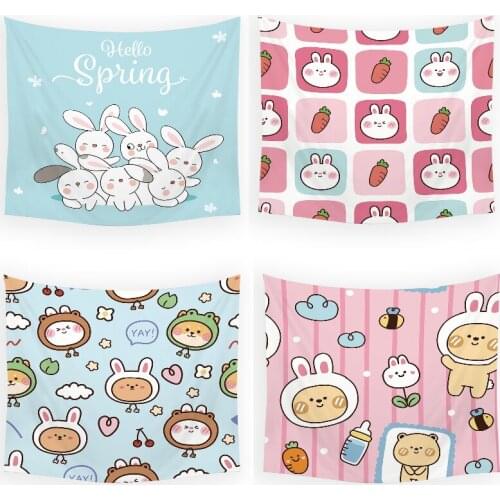 Cartoon anime bunny macrame wall hanging boho decoration home decor wall tapestry forest macrame wall hanging anime tapestry