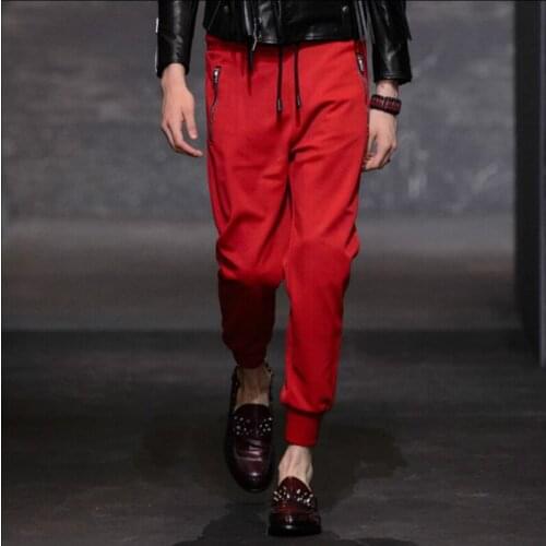 27-44 Big Yards Mens Show Catwalk Autumn Thread Feet Pants Nine Points Pants Hairstylist Tide Beam Pants The Singers Clothing