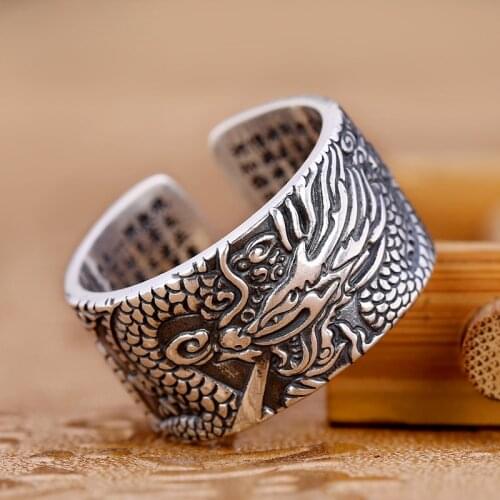 New Handmade Heart Warp Dragon Mens Silver Ring Domineering Retro Trend Opening Personality Trendy Ring Jewelry Accessories