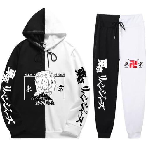2021 Summer Autumn Man 2 Pieces Sets Anime Tokyo Revengers Print Hip Hop Casual Soft Patchwork Thin Hoodie+Patchwork Pants