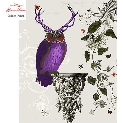 Golden Panno,Needlework,DIY DMC 14CT Cross stitch Kit,white canvas Embroidery Cross-stitch Painting,Christmas,purple owl 1010