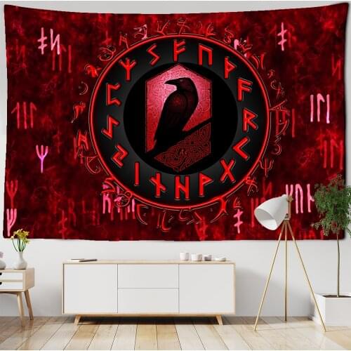 Vikings Tapestry wall Raven Mysterious Meditation Psychedelic Runes Art Wall Hanging Tapestries for Living Room Tarot Sun Moon