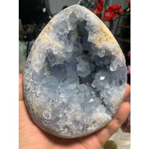 Natural celestite geode quartz cluster specimen Blue Spar Hole Geode Gemstone healing