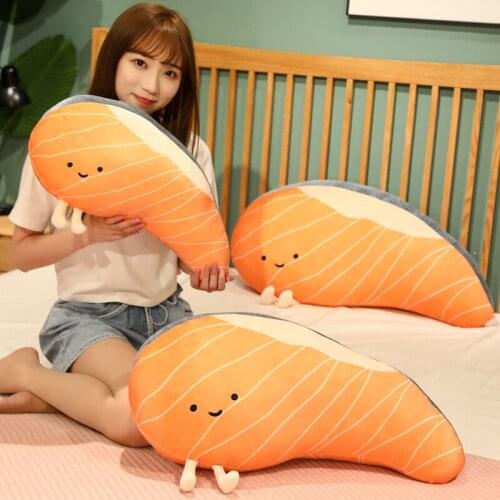 New Giant Size Salmon sashimi Plush Toy Blue Sea Animals Stuffed Toy Huggable Salmon Soft Animal Pillow Kids Gift