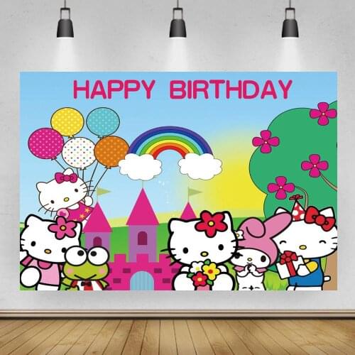 Newborn Baby 1st Birthday Cute Cat Cartoon Backdrops Rainbow Castles Girl Princess Photography Backdrops Room Wall Poster